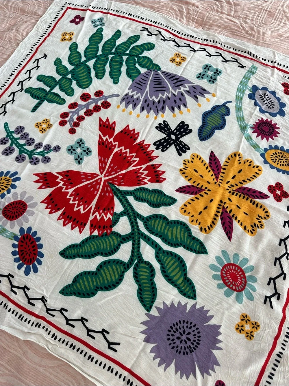 Double D Ranch Folk Art Colorful Printed Scarf